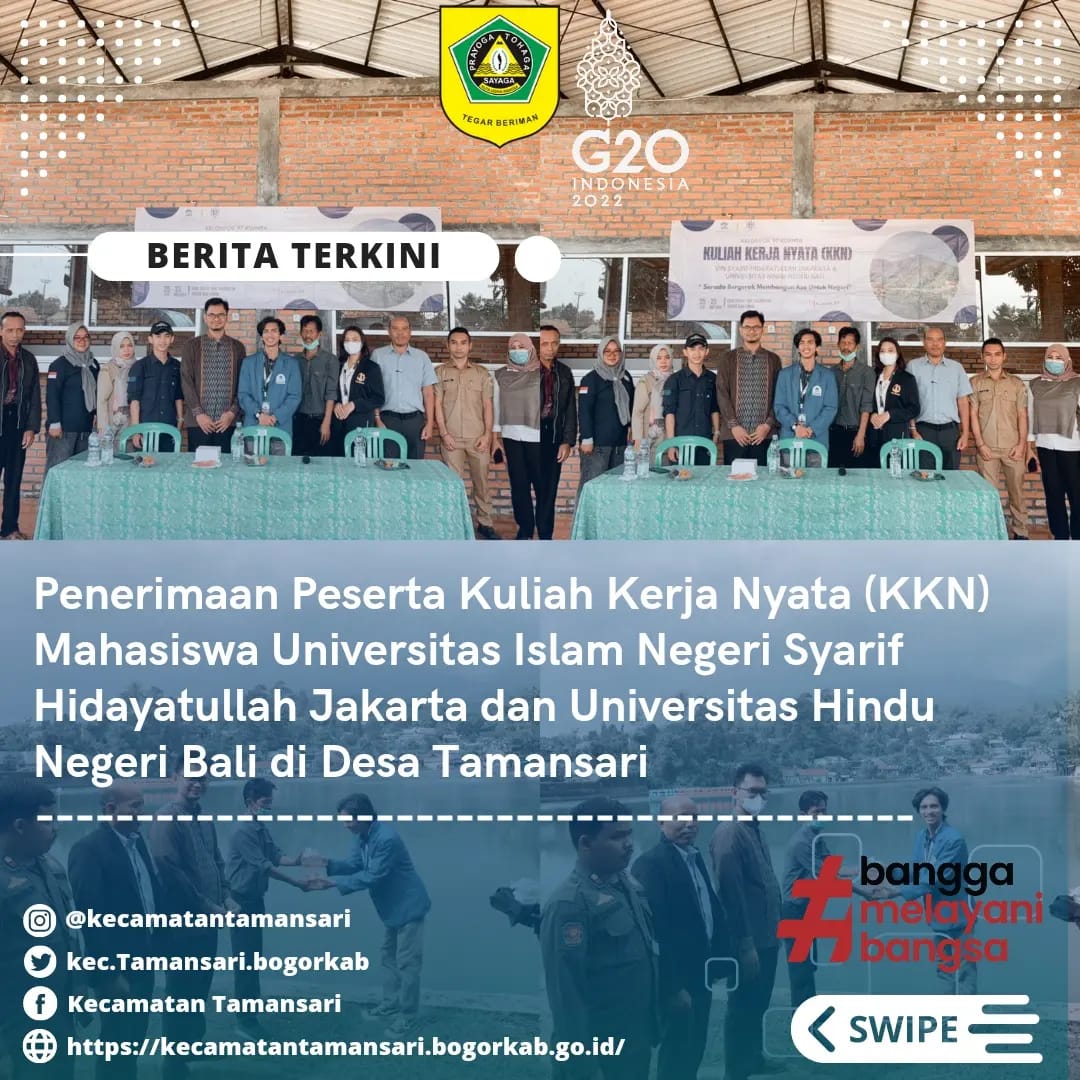 Penerimaan Peserta Kuliah Kerja Nyata (KKN) Mahasiswa Universitas Islam Negeri Syarif Hidayatullah Jakarta dan Universitas Hindu Negeri Bali di Desa Tamansari.