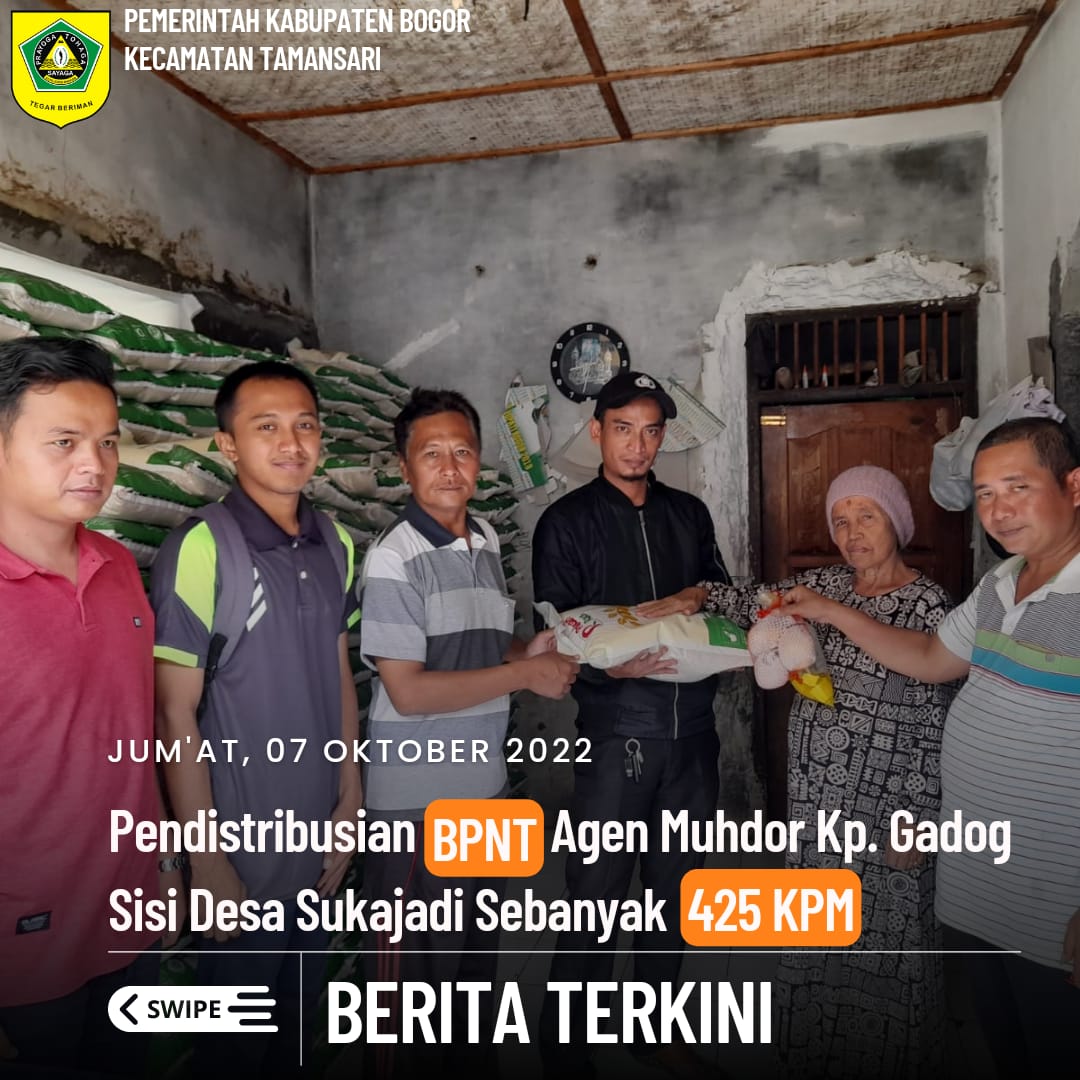 Seksi Pemberdayaan Masyarakat SatPol - PP Serta TKSK Kecamatan Tamansari di Dampingi Pemerintah Desa Sukajadi Melaksanakan Monitoring Pendistribusian BPNT Agen Muhdor Desa Sukajadi Sebanyak 425 KPM.