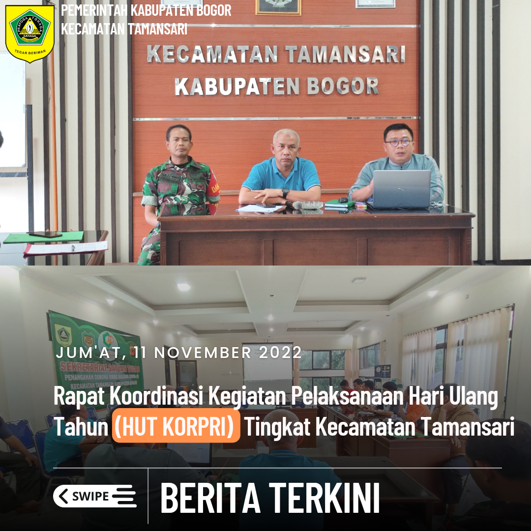 Plt. Sekcam Pimpin  Rapat Koordinasi Kegiatan Pelaksanaan Hari Ulang Tahun (HUT KORPRI) Tingkat Kecamatan Tamansari, di Hadiri Muspika Kecamatan Tamansari, Plt. Kasi Pendidikan dan Kesehatan, Kasubag Program dan Keuangan, Kepala Puskesmas Se - Kecamatan T