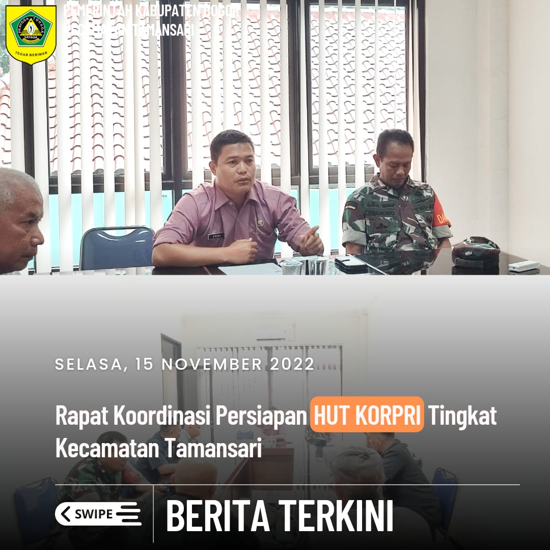 Camat Tamansari (YUDI HARTONO, S.E., S.IP) Pimpin Rapat Koordinasi Persiapan HUT KORPRI Tingkat Kecamatan Tamansari.