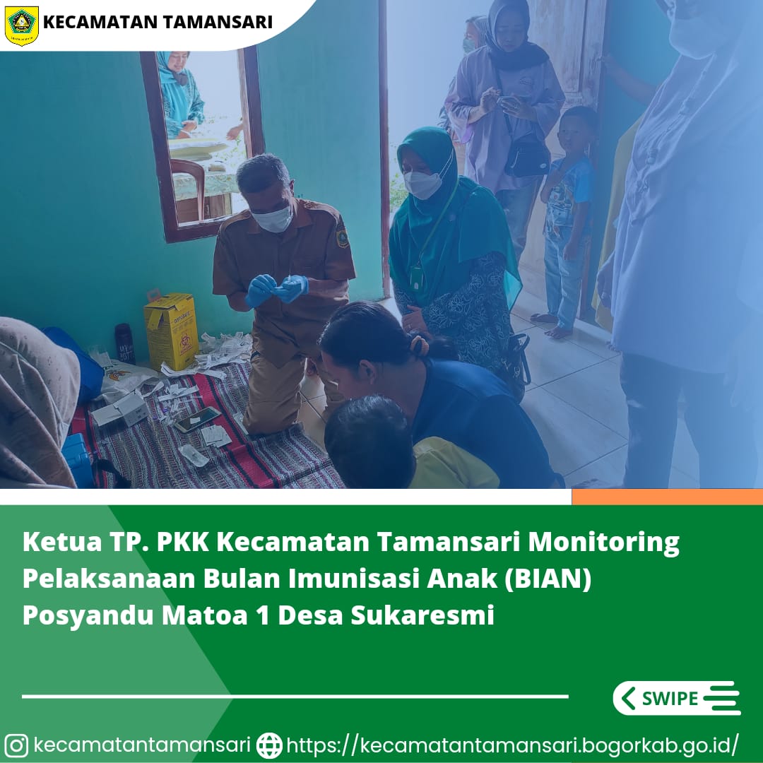Pelaksanaan Bulan Imunisasi Anak Nasional (BIAN) Merupakan kegiatan pemberian imunisasi tambahan Campak-Rubela dan pemberian imunisasi pada anak yang belum mendapatkan imunisasi lengkap. Nah Sobat Kali Ini Ketua TP. PKK Kecamatan Tamansari Monitoring Pela