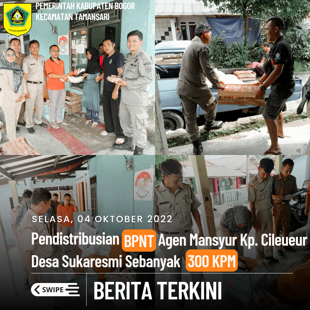Seksi Pemberdayaan Masyarakat SatPol - PP Serta TKSK Kecamatan Sukaresmi di Dampingi Pemerintah Desa Tamansari Melaksanakan Monitoring Pendistribusian BPNT Agen Mansyur Desa Sukaresmi Sebanyak 300 KPM.