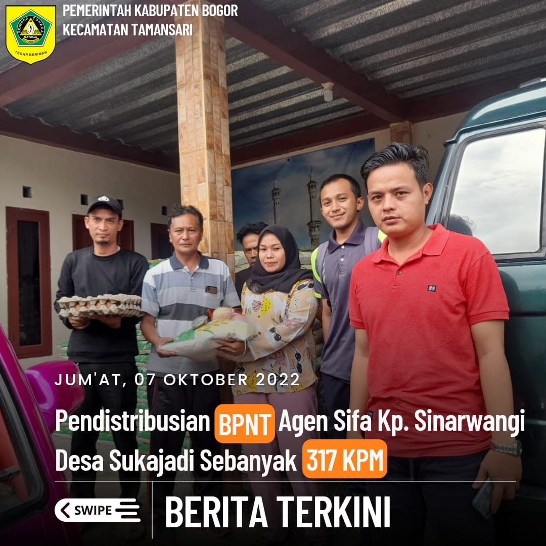 Seksi Pemberdayaan Masyarakat SatPol - PP Serta TKSK Kecamatan Tamansari di Dampingi Pemerintah Desa Sukajadi Melaksanakan Monitoring Pendistribusian BPNT Agen Sifa Desa Sukajadi Sebanyak 317 KPM.