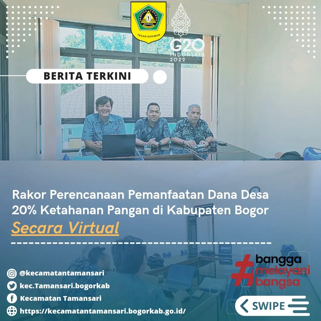 Kasi Perekonomian dan Pembangunan Serta Kasi Pemerintahan Menghadiri Kegiatan Rapat Koordinasi Perencanaan Pemanfaatan Dana Desa 20% Ketahanan Pangan di Kabupaten Bogor Secara Virtual.
