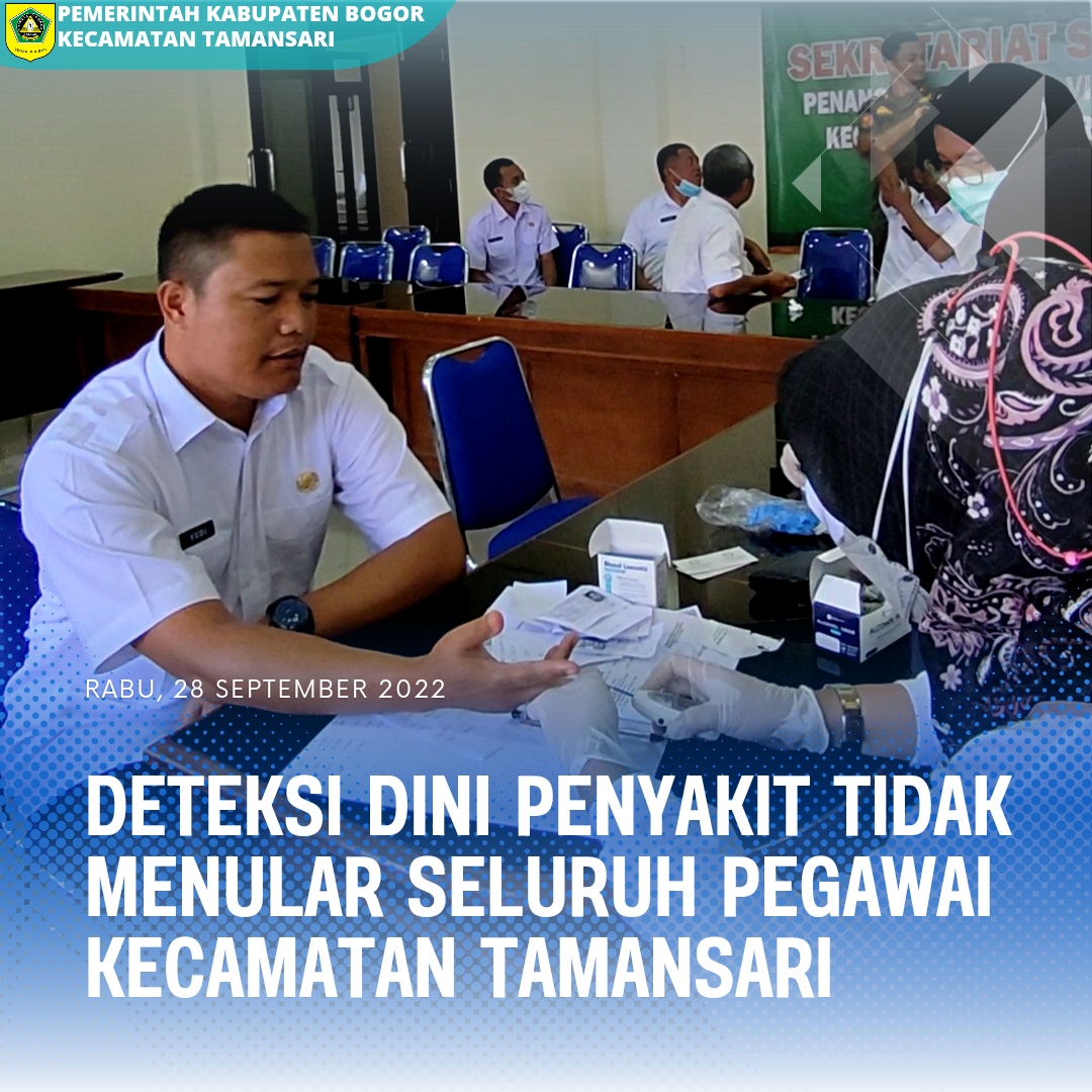 Pelaksanaan Deteksi Dini Penyakit Tidak Menular Seluruh Pegawai Kecamatan Tamansari Oleh Puskesmas Sirnagalih Hadir dalam Kegiatan Camat Tamansari (Yudi Hartono, S.E) dan Seluruh Pegawai Kecamatan Tamansari Bertempat di Aula Rapat Kecamatan Tamansari.