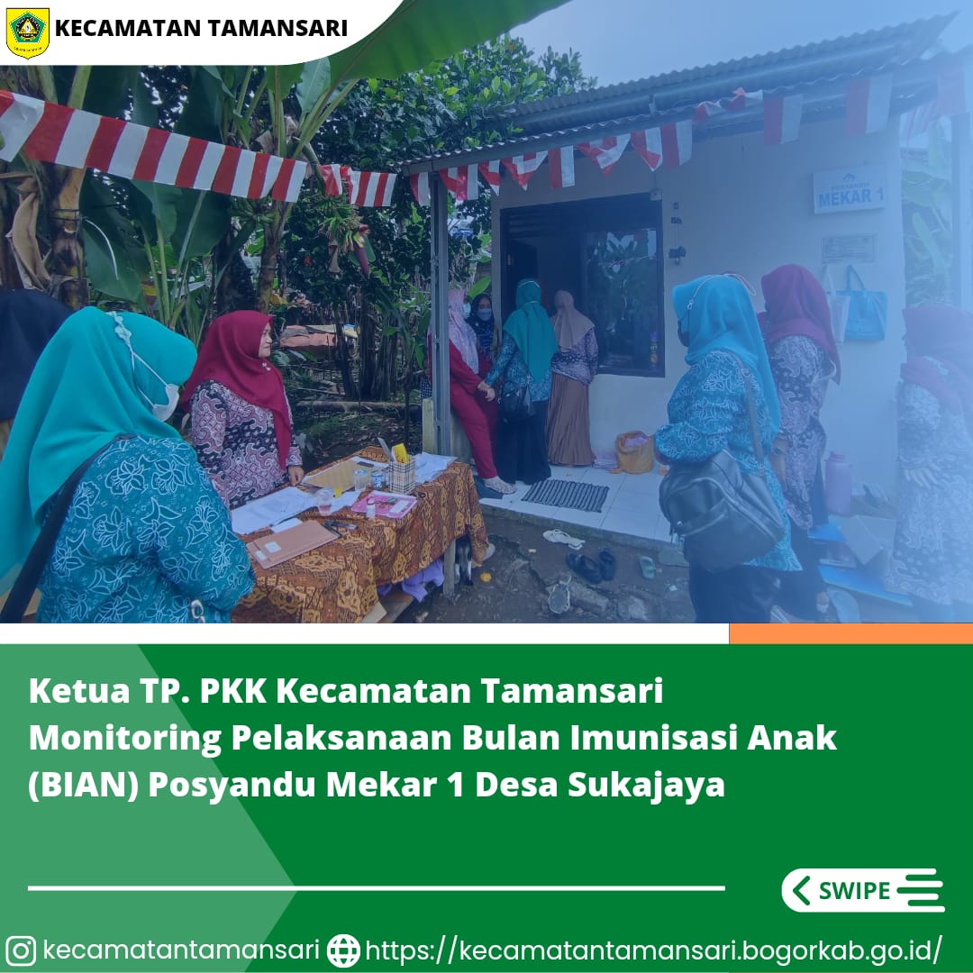 Pelaksanaan Bulan Imunisasi Anak Nasional (BIAN) Merupakan kegiatan pemberian imunisasi tambahan Campak-Rubela dan pemberian imunisasi pada anak yang belum mendapatkan imunisasi lengkap. Nah Sobat Kali Ini Ketua TP. PKK Kecamatan Tamansari Monitoring Pela