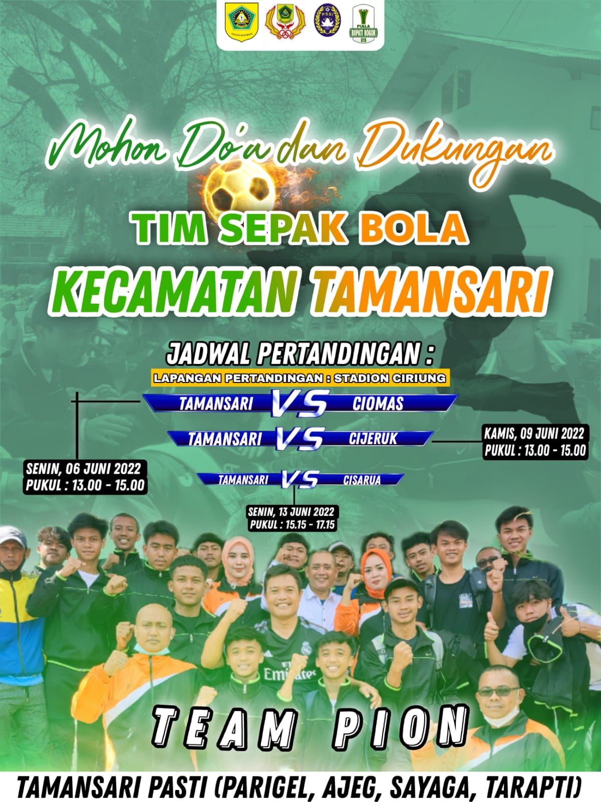 Ayo Dukung Tim sepakbola kecamatan Tamansari dalam Turnamen Bupati Cup U-19 Tahun 2022
